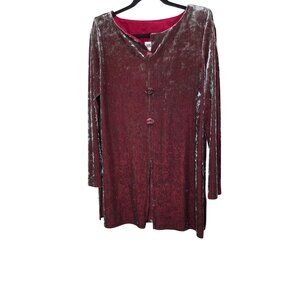 Vintage J.B.S. Ltd. Red Crushed Velvet Long-Sleeve Tunic Floral Buttons Size 10